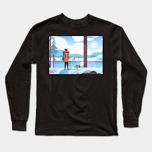 Snowy Hiking Adventure Polyhedral D20 Dice Sun RPG Landscapes Long Sleeve T-Shirt